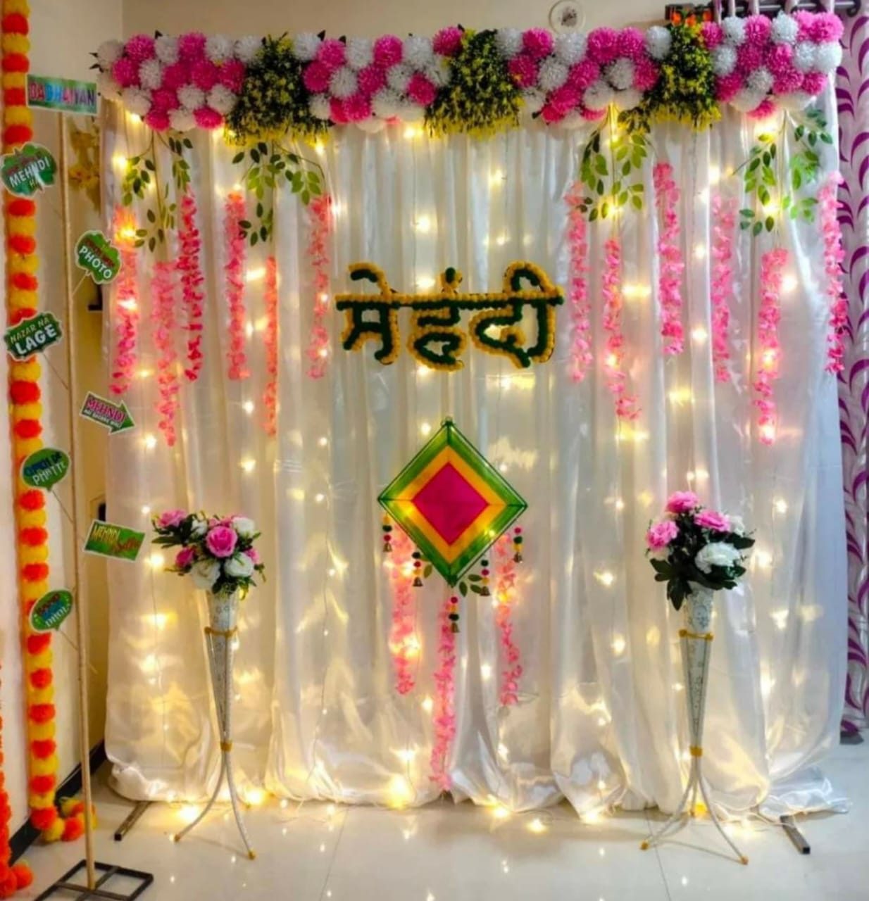 Round floral arch reception backdrop